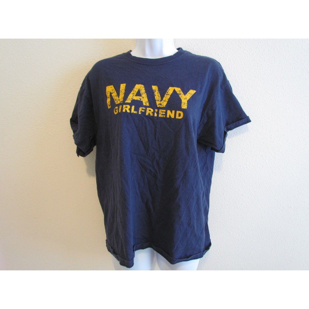 Soffe Navy Girlfriend T-Shirt Small Blue Distressed Military Support Tee